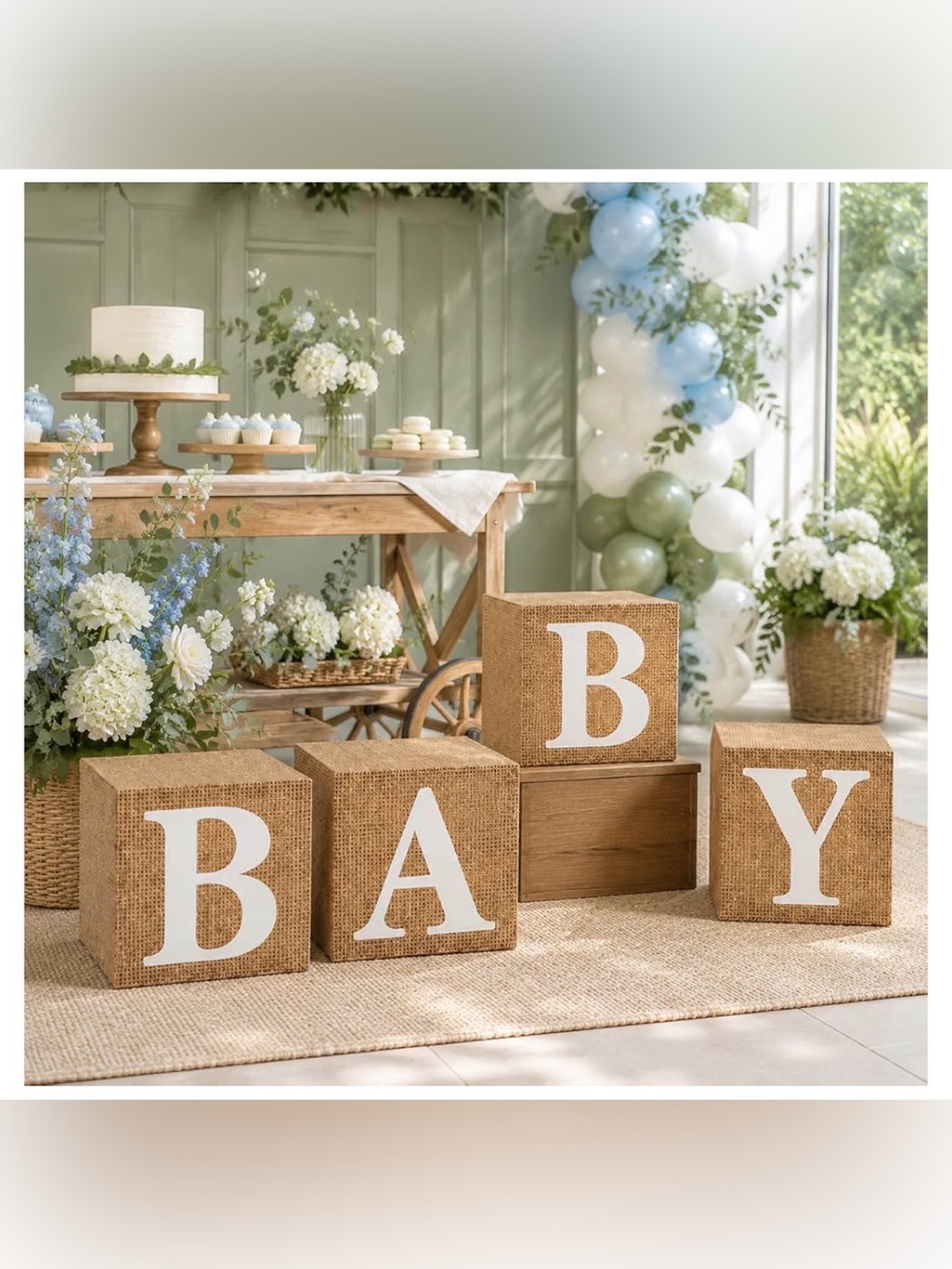 4 Large Burlap BABY Blocks Shower Party Decor